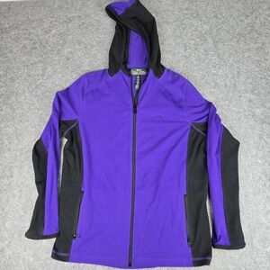L-RL Lauren Active Sweater Women 1X Purple Black Waffle Hoodie Ralph Full Zip